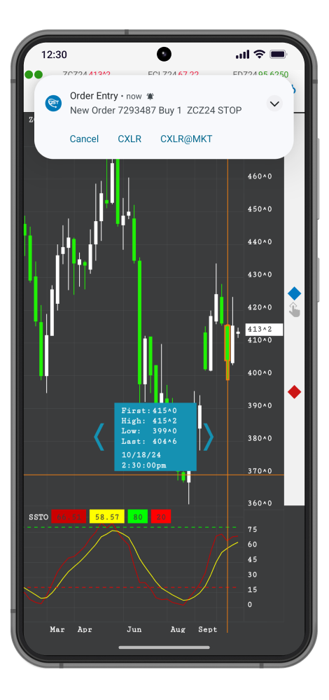 QST Mobile Trading App For iOS and Android Full Screen Real-Time Charts